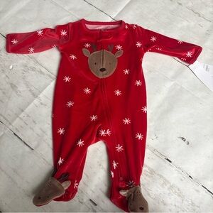 NEW Carter's 3m Christmas reindeer holiday fleece jammies pajamas sleeper pjs